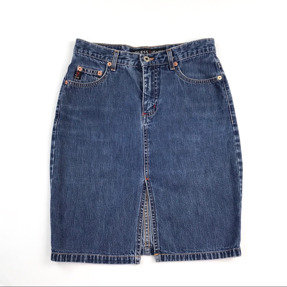 Guess Denim Pencil Skirt Size 26 Front Split - Picture 2 of 4